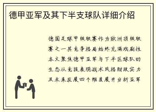 德甲亚军及其下半支球队详细介绍