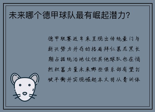未来哪个德甲球队最有崛起潜力？